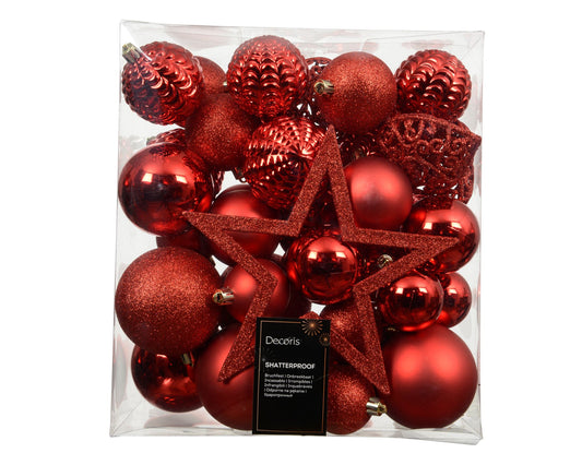 Dec Baub Poly 43pc Cmas Red