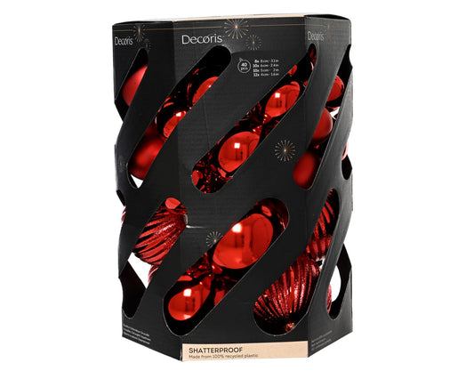 Dec Baub Poly 40pc Cmas Red