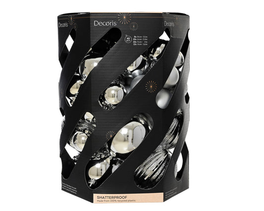 Dec Baub Poly 40pc Silver