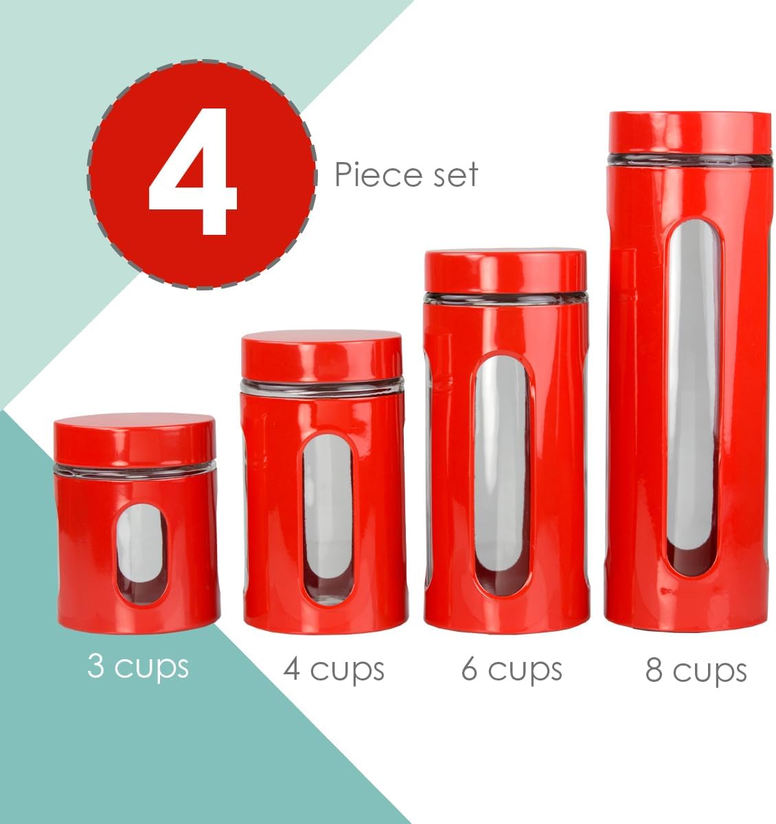 HmBsc Glass Canister 4pc Red