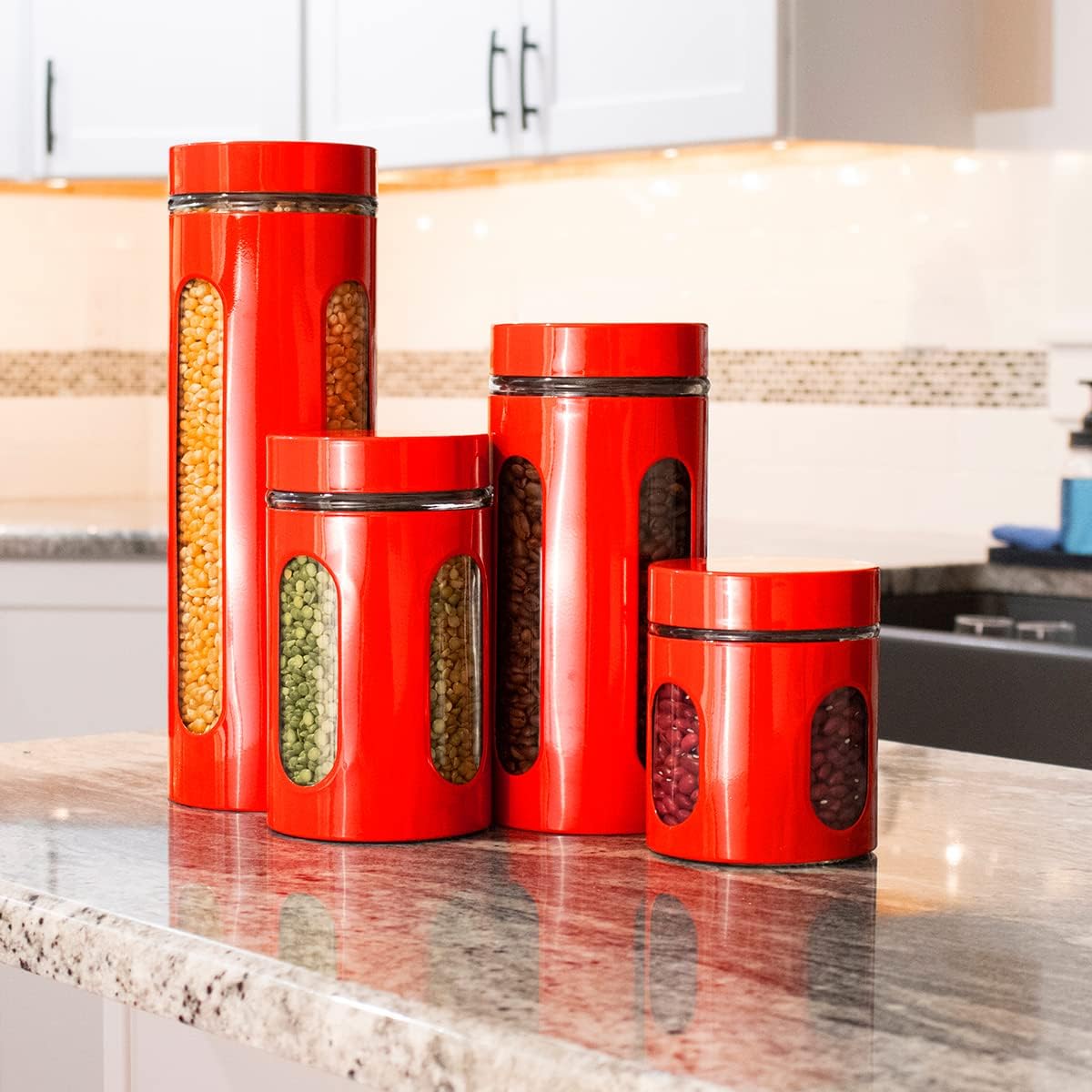 HmBsc Glass Canister 4pc Red