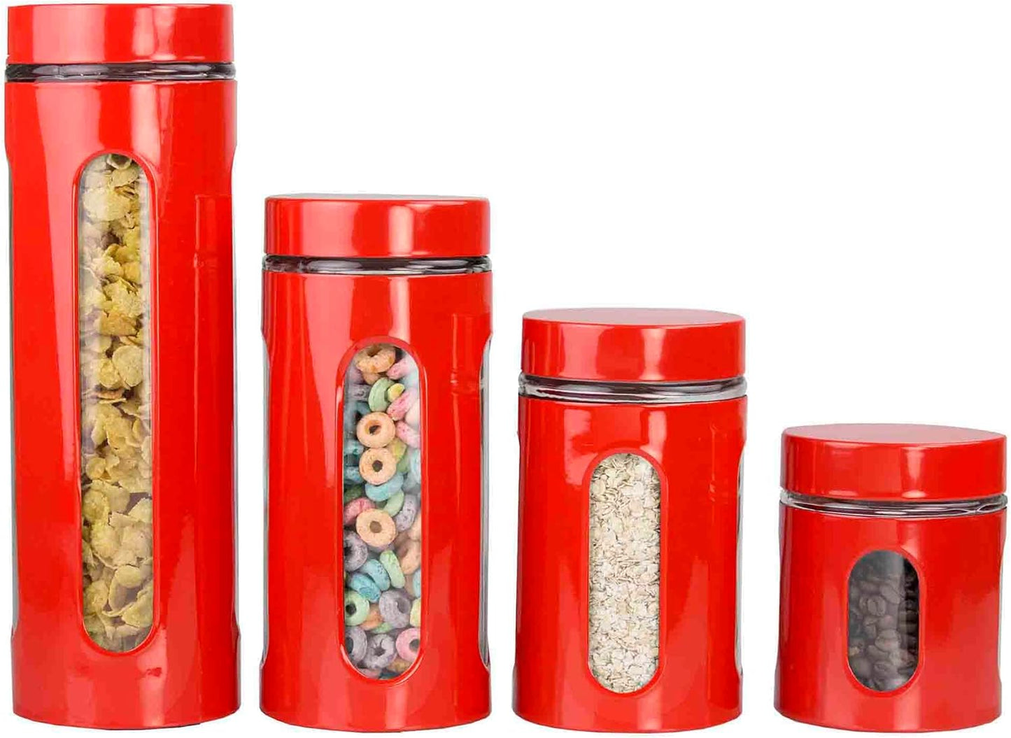 HmBsc Glass Canister 4pc Red
