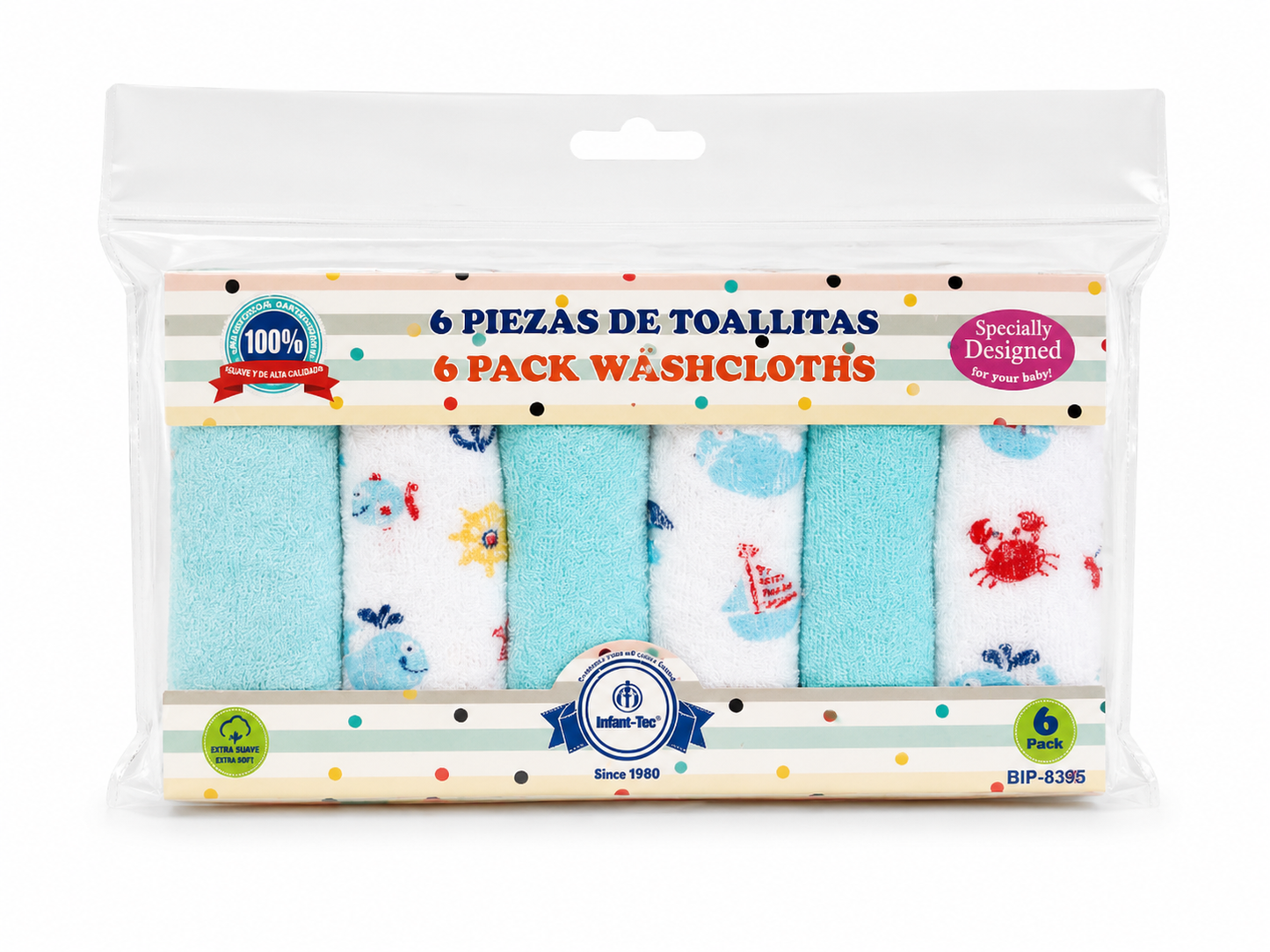 Baby Washcloth 6pc Set Assorted