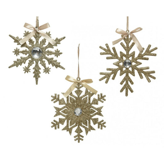 Acrylic Glitter Snowflake 3Asst Champagne