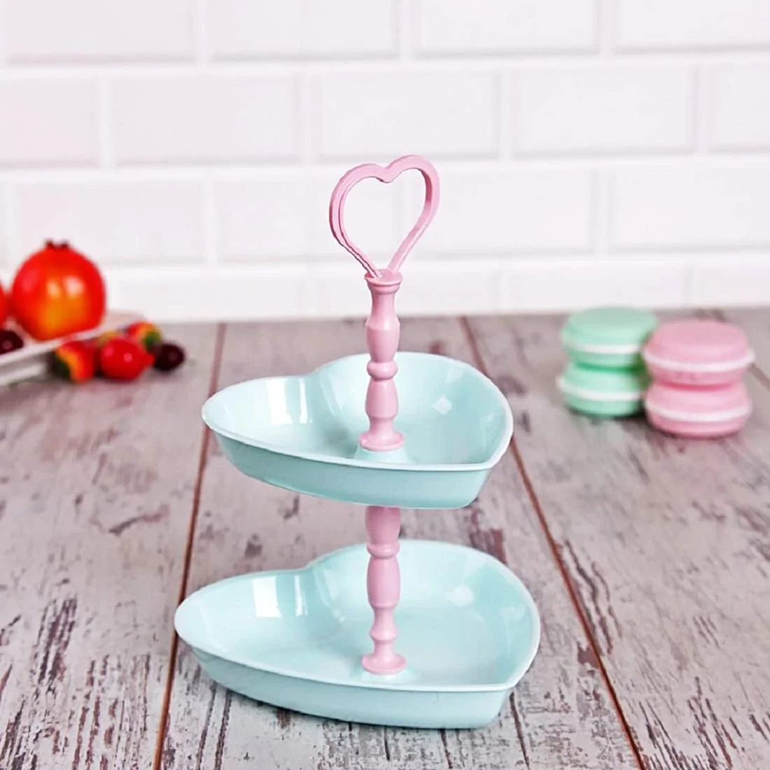 Fld Heart 2 Tier Snack Tray
