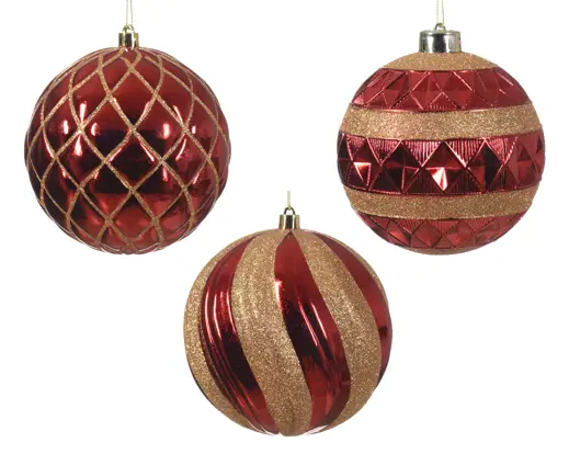 Bauble S/Proof 3 Ast Xmas Red