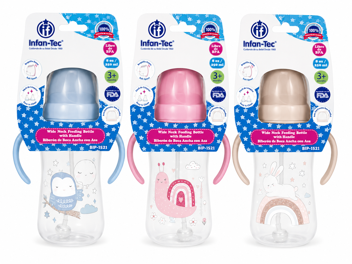Wide Neck B Bottle 3plus w/handle asst 8oz