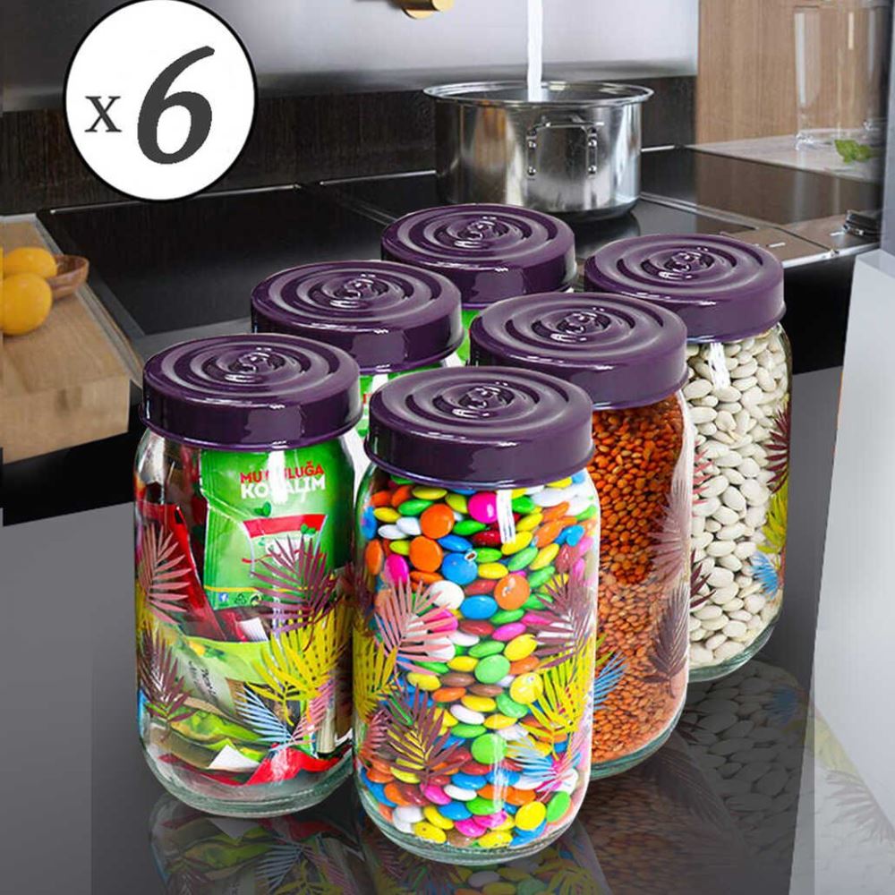 Storage Glass Jar wLeaf Print 1Lt