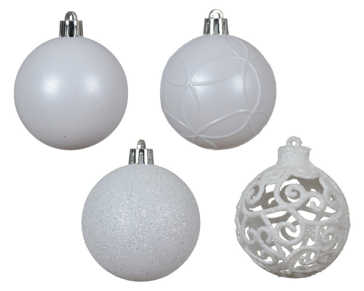 Decoris Recyclable Package Baubles Shatterproof Shiny Matt Mix 6cm Winter White 35ct