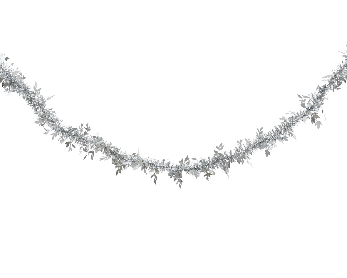 Dec Tinsel Garland Leaf Silver