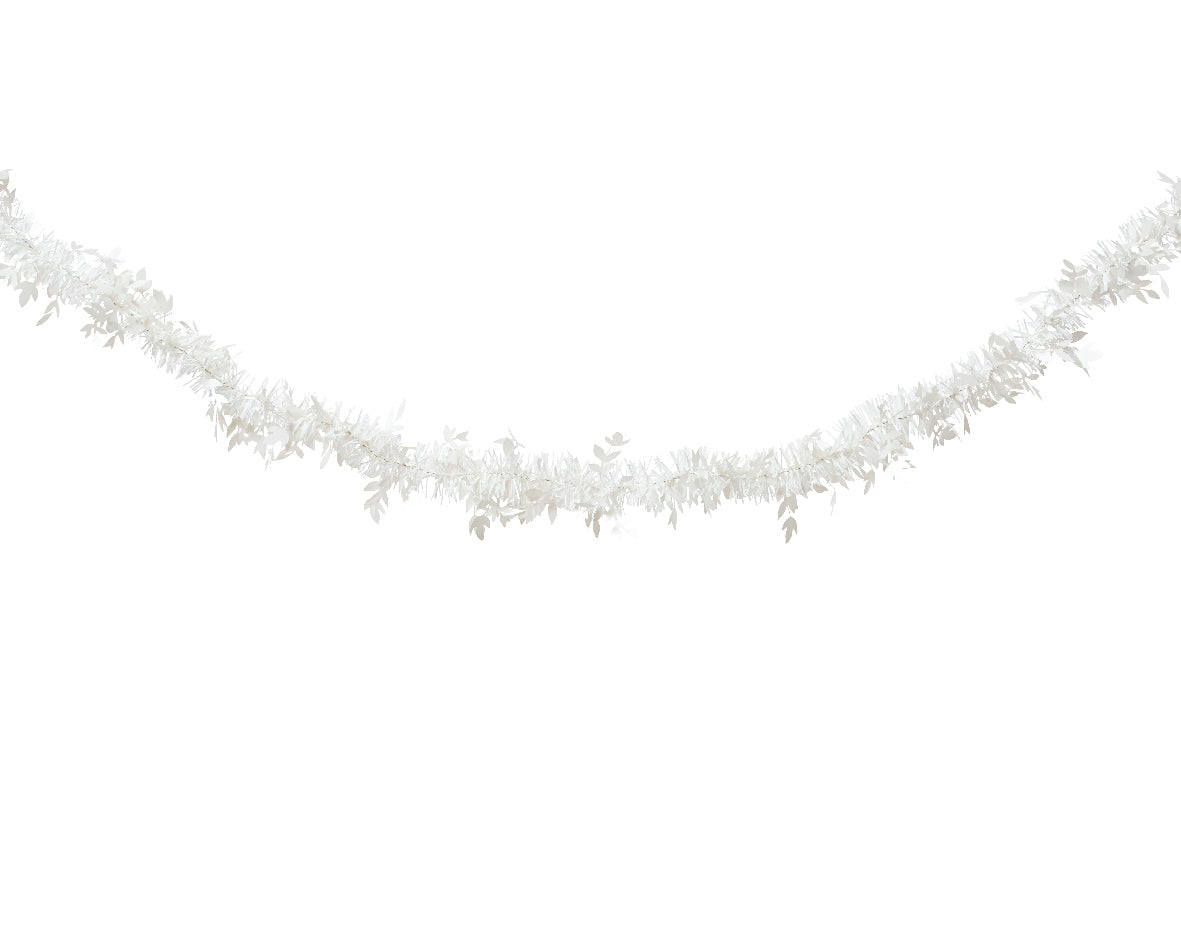Decoris Tinsel Leaf Garland Winter White 6.6Ft