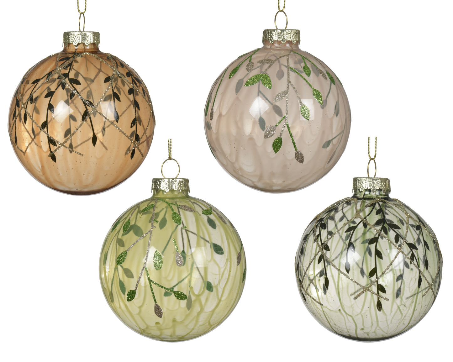 Glass Bauble wLeaves 8cm