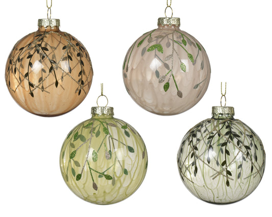 Glass Bauble wLeaves 8cm