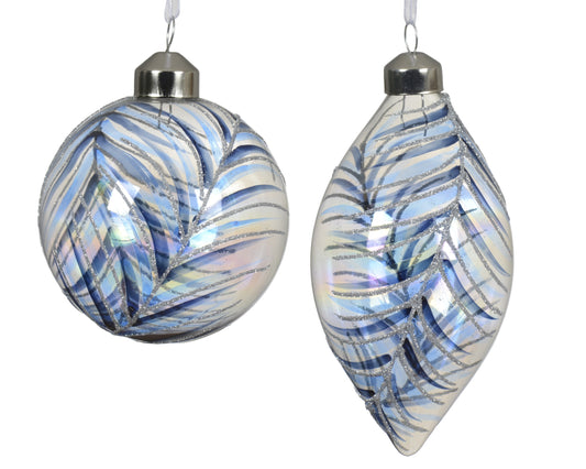 Glass Bauble/Olive Blu 2Asst 8cm