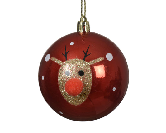 Shatterproof Bauble Reindeer Cmas Red/Gld