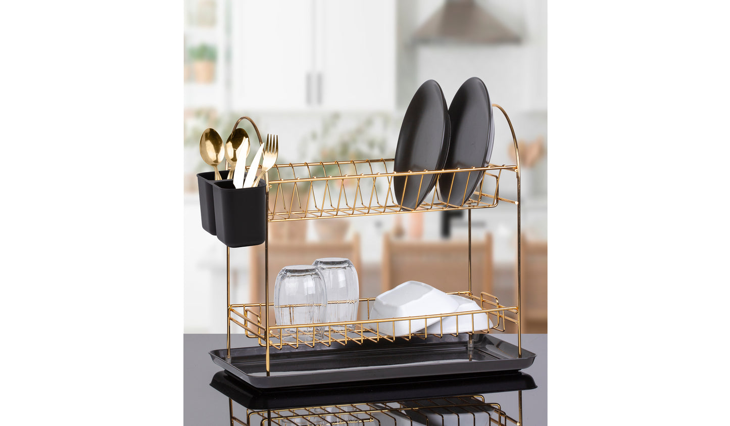 Two Tier Dish Rack Drainer Gld