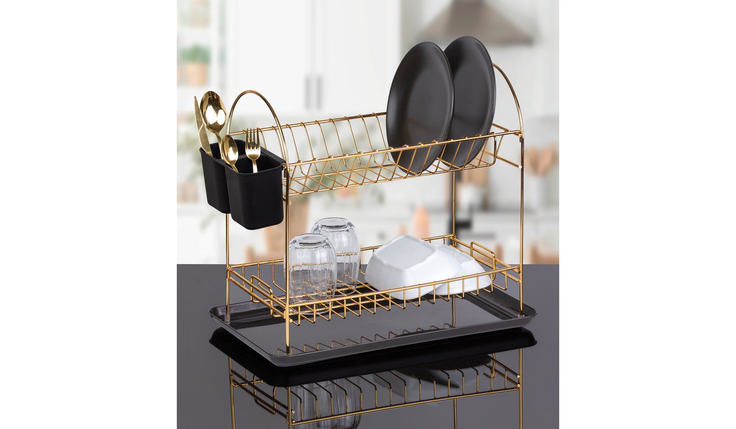 Two Tier Dish Rack Drainer Gld