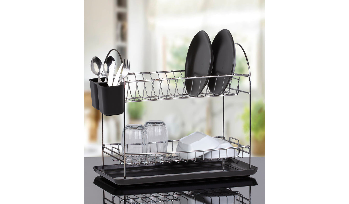 Two Tier Dish Rack Drainer Chr