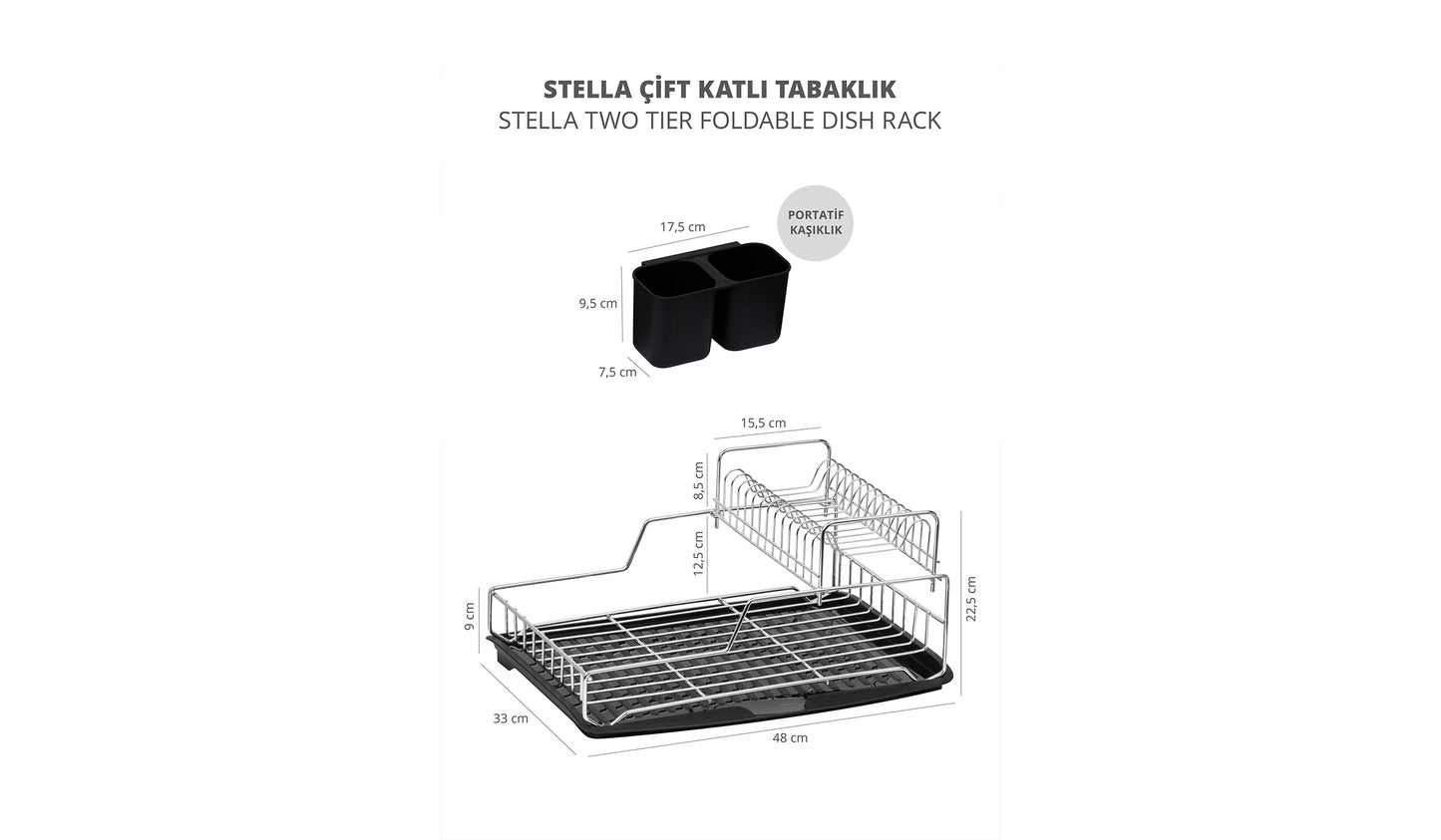 Stella 2 Tier Foldble Dish Rack Chr