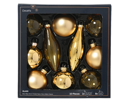 Decoris Glass Baub 10pc Gold