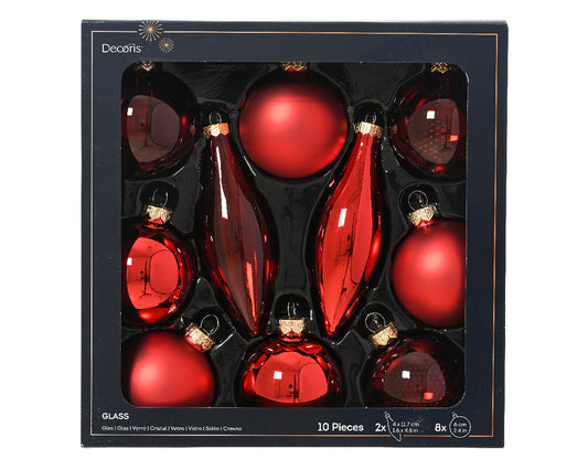 Decoris Glass Baub 10pc Cmas Red