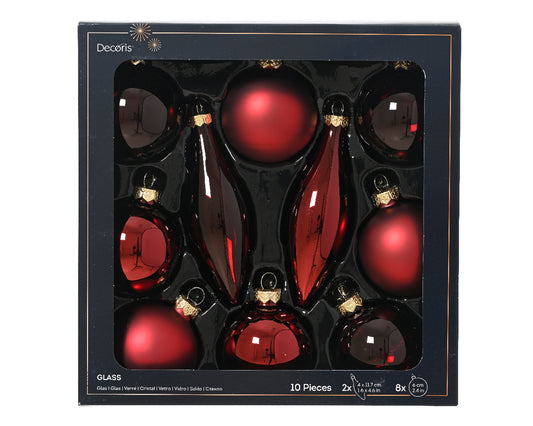 Decoris Glass Baub 10pc Oxblood