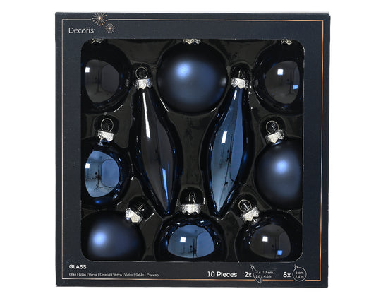 Decoris Glass Baub 10pc Ngt Blue