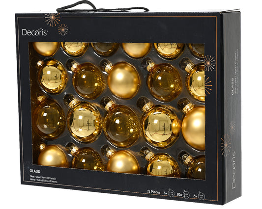 Decoris Glass Baub 21pc Gold