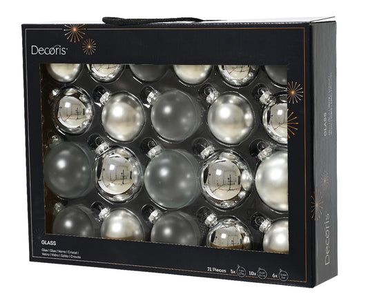 Decoris Glass Bauble 21pc Slv