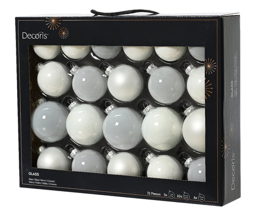 Decoris Glass Baub 21pc Wnt Wht