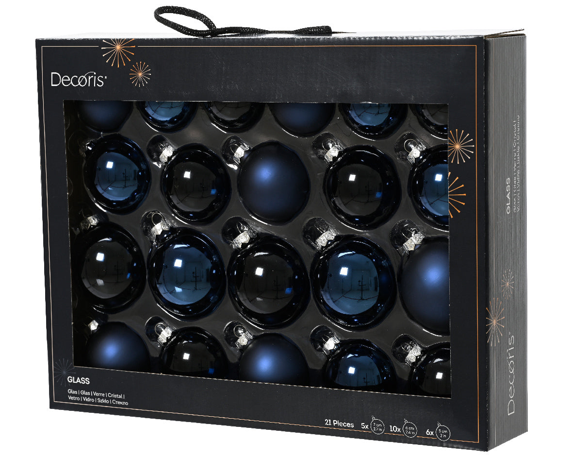 Decoris Glass Baub 21pc Nt Blu