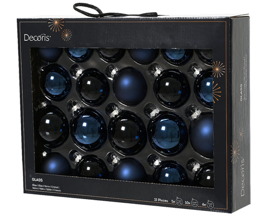 Decoris Glass Baub 21pc Nt Blu