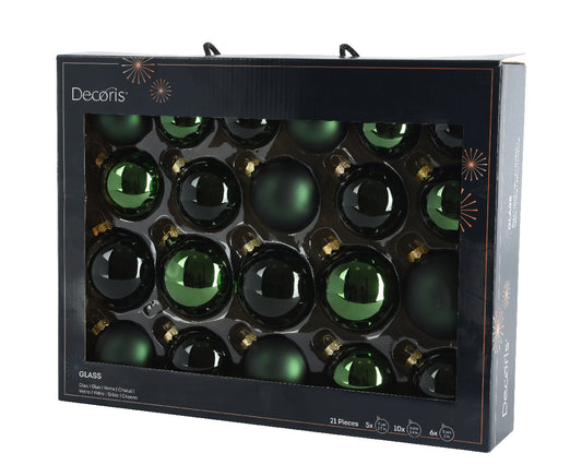 Decoris Glass Baub 21pc Pn Grn