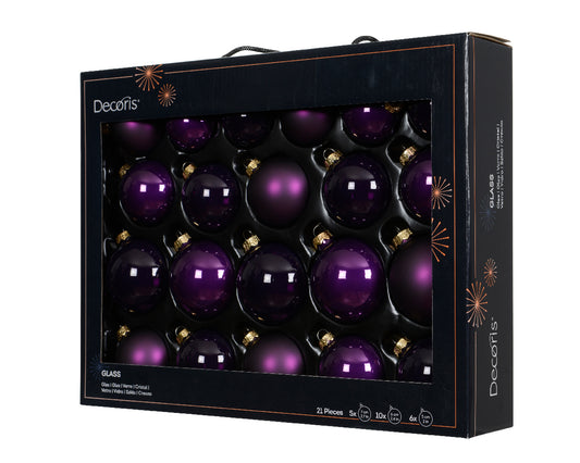Decoris Glass Baubles 21pc Purp