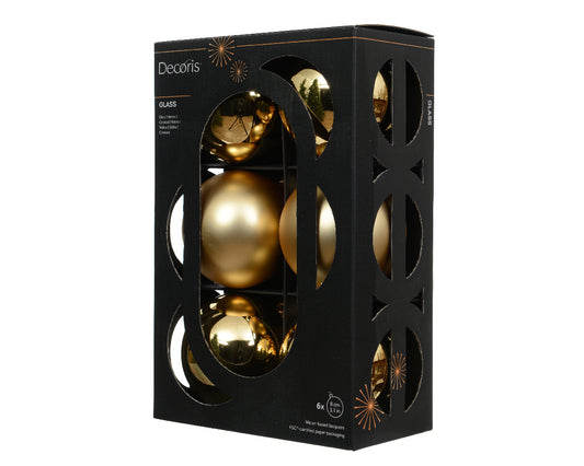 Decoris Glass Baub 6pc Gold