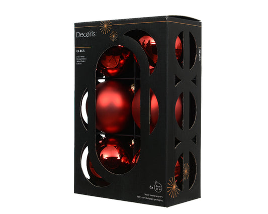 Decoris Glass Baub 6pc Cmas Red