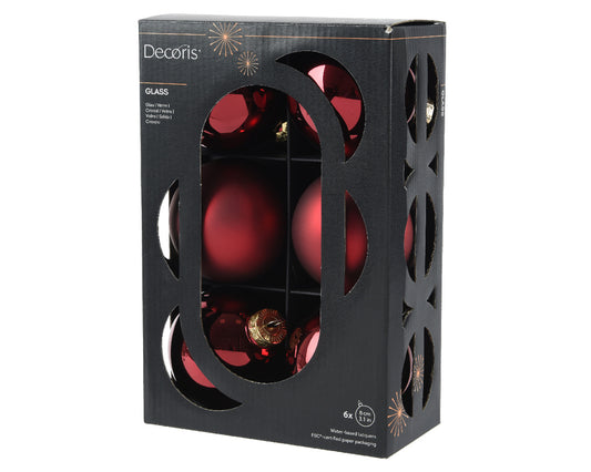 Decoris Glass Baub 6pc Oxblood