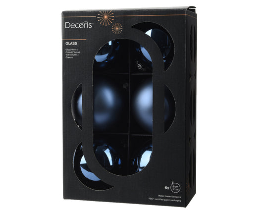 Decoris Glass Baub 6pc Nt Blue