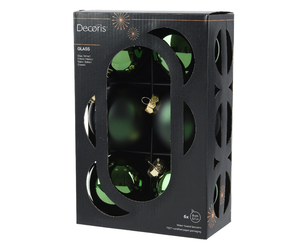 Decoris Glass Baub 6pc Pn Green