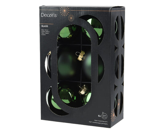 Decoris Glass Baub 6pc Pn Green
