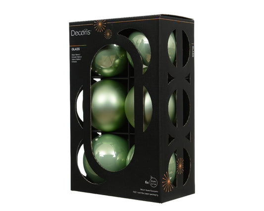 Decoris Glass Baub 6pc M Green