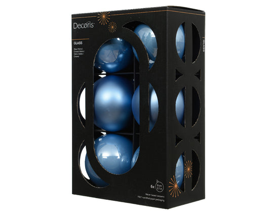 Decoris Glass Baub 6pc Sky Blue