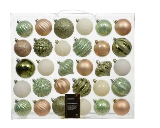 Decoris Bauble Polystyrene 30pc Mix box Shiny Matte Glitter