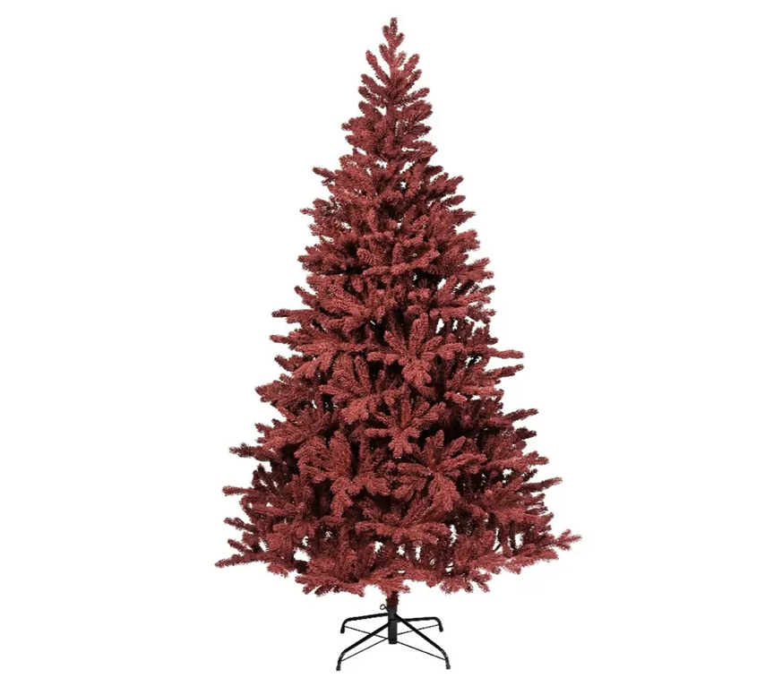 Artificial Burgundy Fir Flock Hinged Tree 8ft
