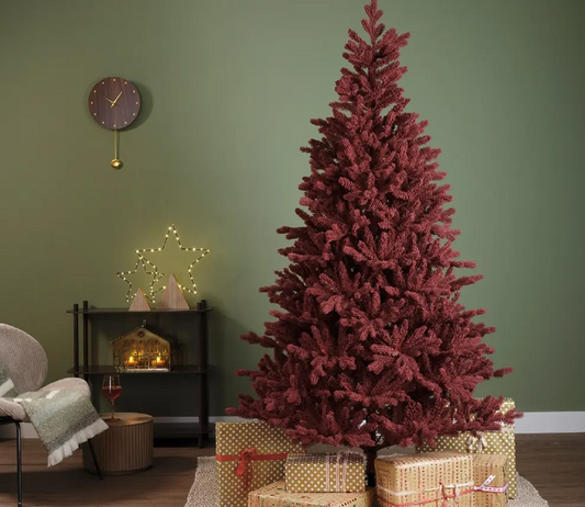 Artificial Burgundy Fir Flock Hinged Tree 8ft