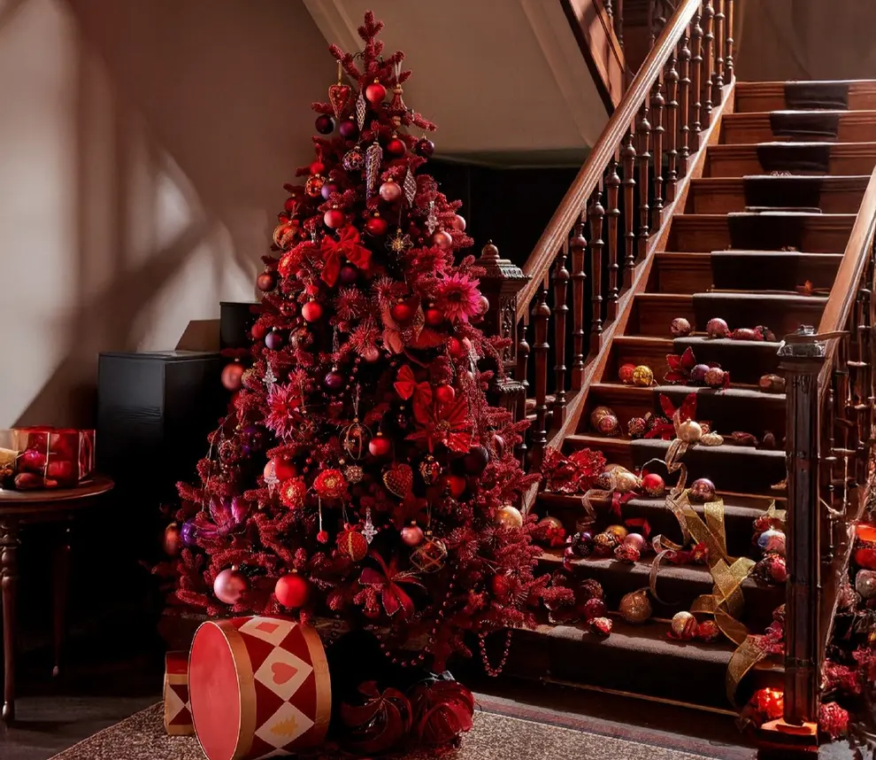 Artificial Burgundy Fir Flock Hinged Tree 8ft