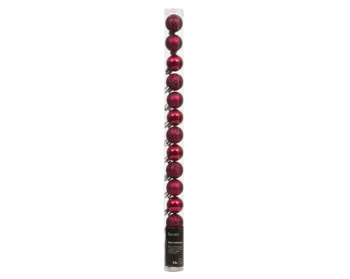 Shatterproof Mini Baubles 14pcs Burg