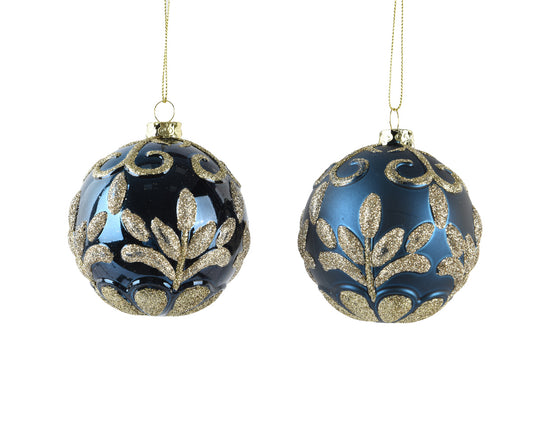 Bauble Blue wGlitter 2Col Ass 8cm
