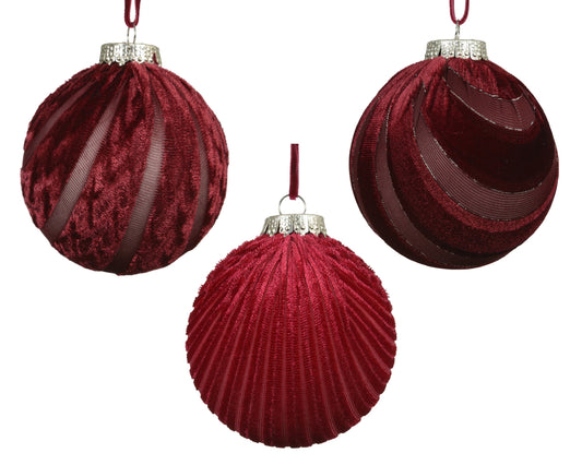 Velvet Foam Baubles 3Asst Burg