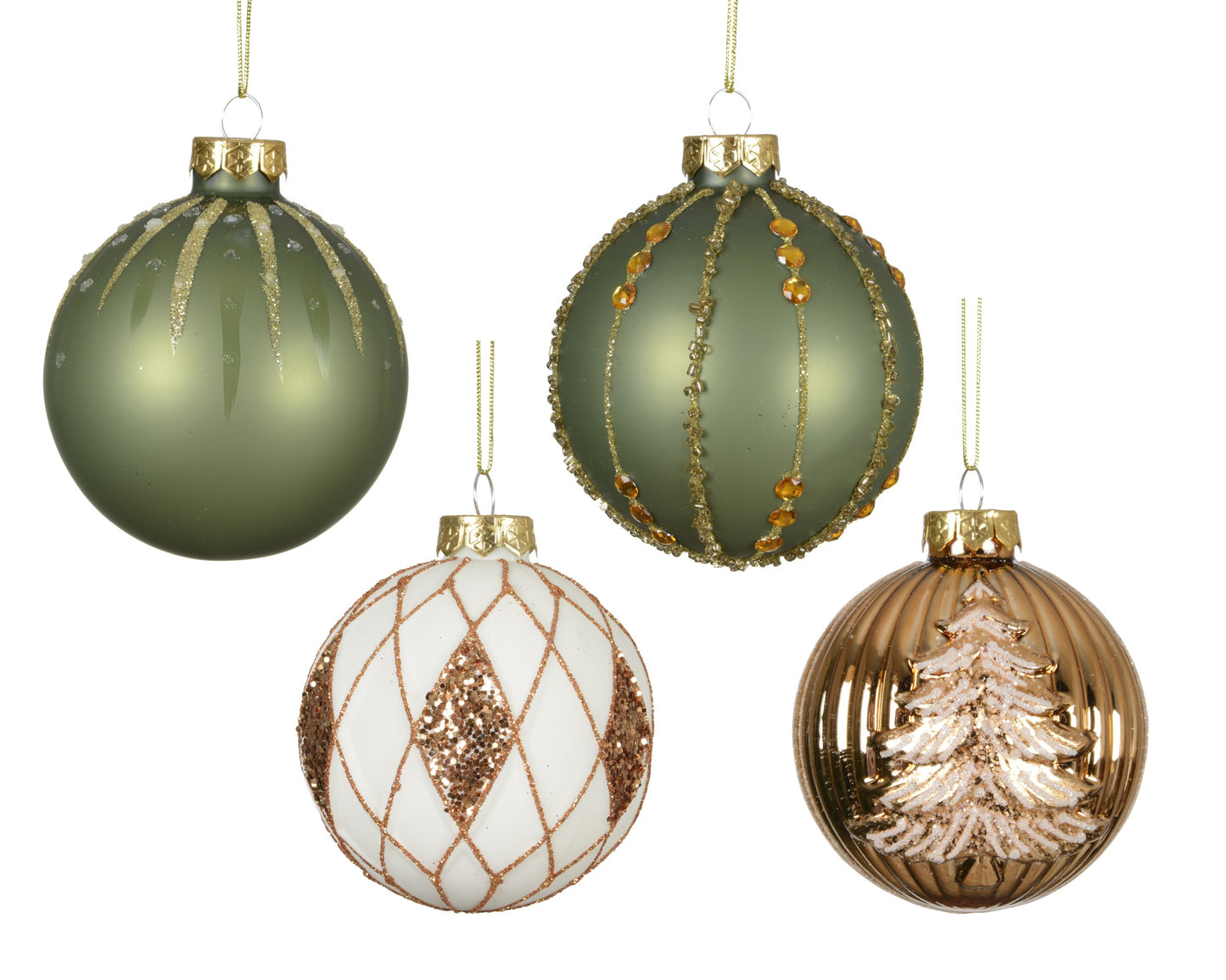 Emb Glass Baubles 4Asst 8Cm